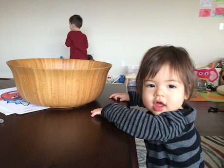 What's in this big bowl, Daddy? Come on you can tell me...