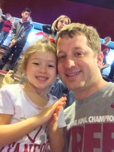 Maile and Daddy all ready to cheer on the Cardinal at Maile's first basketball game...