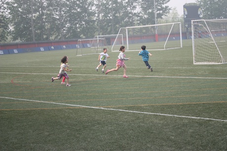 Stretching out the legs on one of the many outdoor fields...