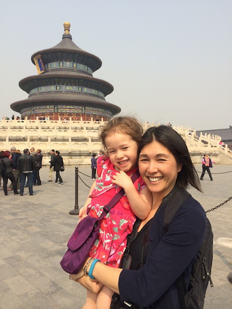 Maile and Mommy with the Temple of Heaven in the distance.