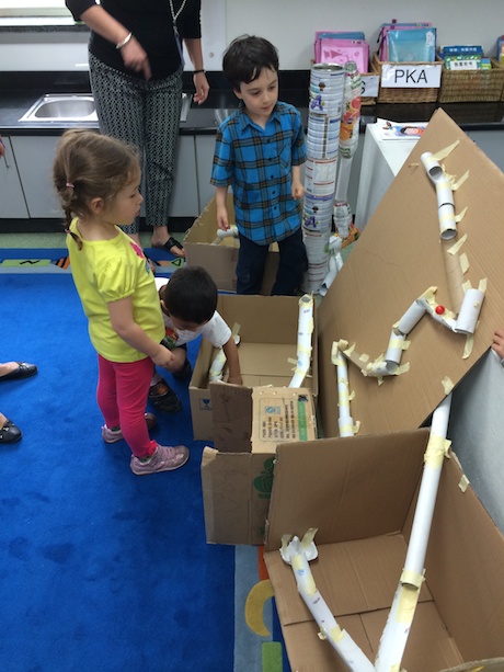 The PKS kids checking out the marble mazes made by the preschool WAB students...