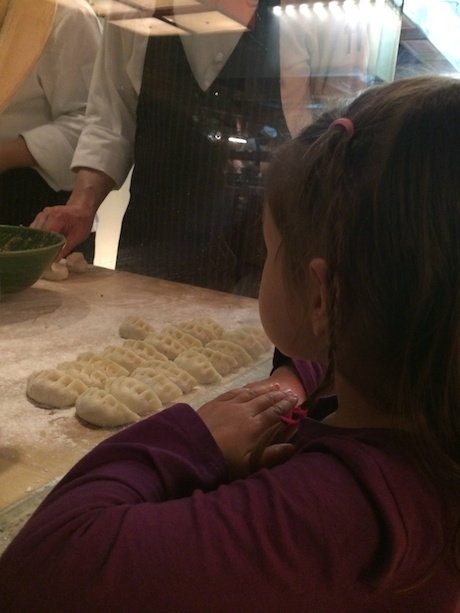 Maile Girl checking out our dumplings being made at Made in China restaurant...