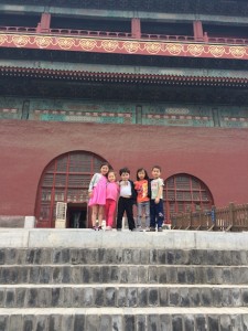 The kids outside the Bell Tower...