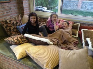 The original plan was all three kids were going to sleep on this big couch bed - good plan in theory, but when game time arrived Maile wimped out :)