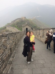 Maile and Mommy and a good view of how the Wall snakes along the hillside...