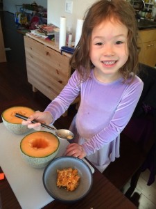 Bowls out of cantaloupes? Crazy - but Daddy told me to start scooping...