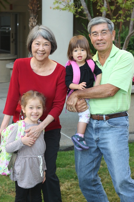 Grandma and Papa Hawaii are in town and got to see Maile off to her first day too...