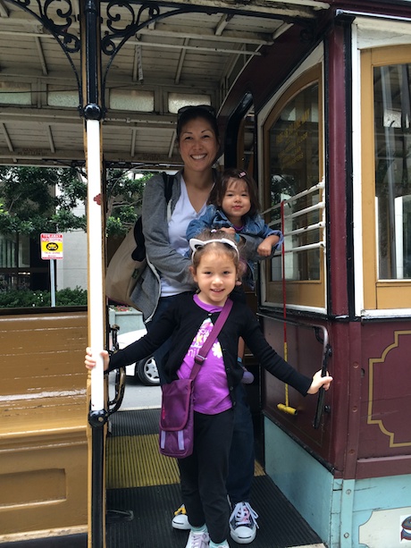 Mommy, Maile and Lauren on the cable car
