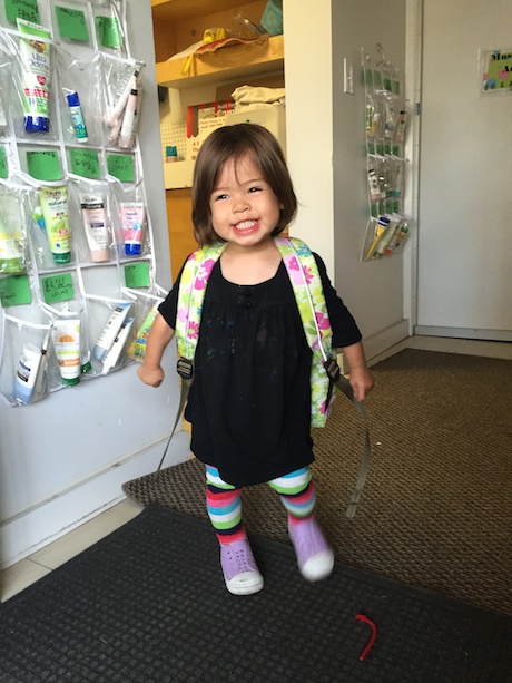 Lauren in her big girl backpack all ready for school!