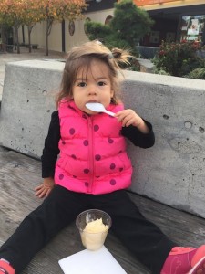 Mission Accomplished! Lauren digging in to her vanilla ice cream...