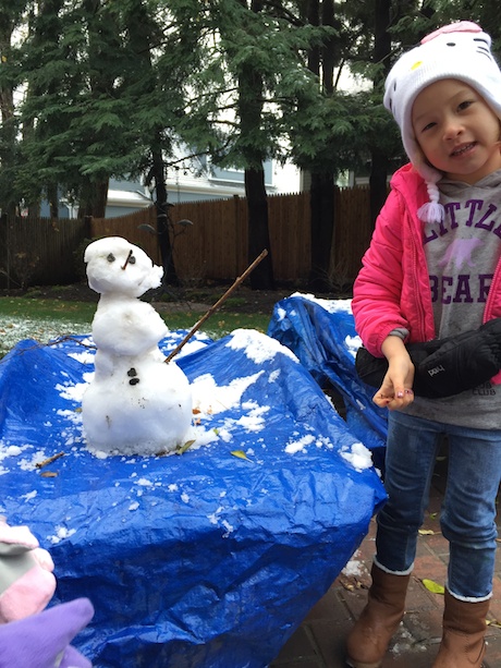 Maile with her creation, affectionately known by Lauren as Olaf