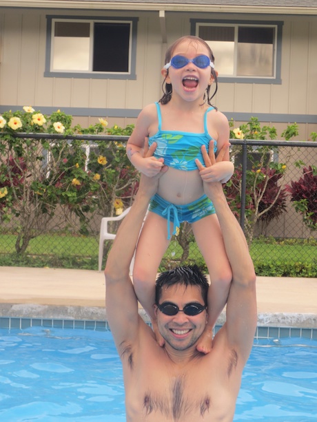 Maile and Uncle Steve doing some pool gymnastics...