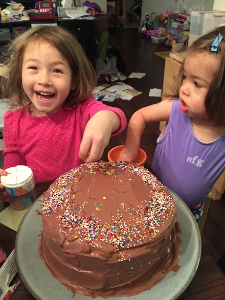 Mommy made the cake, but the sprinkles were all Maile and Lauren