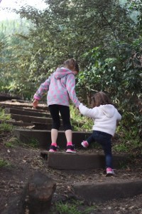 The steps were steep - that's where a helpful big sister comes in...