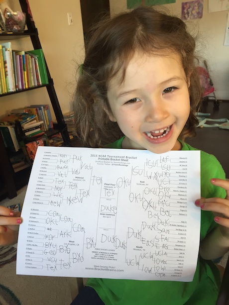 Maile is very proud of her bracket - go Duke!