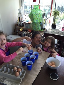 Maile, Mommy and Lauren having fun making easter eggs!