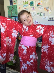 Maile Girl striking a pose she seems to think is appropriate when wearing a kimono...