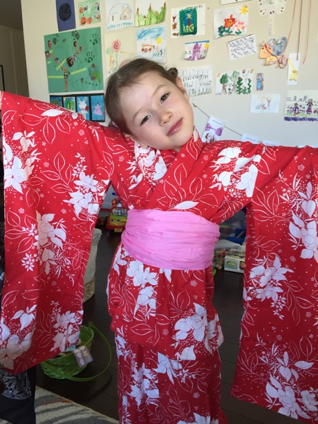 Maile Girl striking a pose she seems to think is appropriate when wearing a kimono...