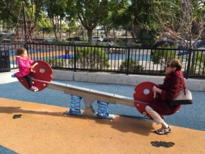 Aunt Suzy and Lauren enjoying the see saw at our neighborhood park...