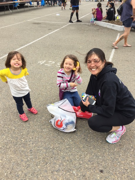 So happy to see Mommy at the finish!