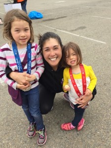 Mommy and her girls - somehow they gave her 2 medals - lucky for us :)