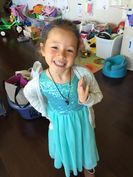 Maile Girl all ready to party - the blue hair streaks are courtesy of her birthday present from Grandma and Papa Boston...