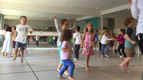Dance class in action - Maile and her friends had great fun playing all types of dance and movement games with Ms. Nagata