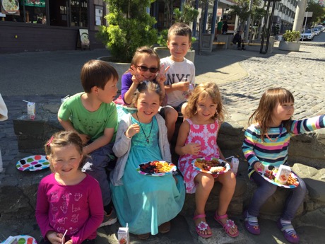 Digging into some snacks on a beautiful day outside after working up an appetite with the dancing...