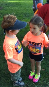 Maile and Aiden were the runners - here Maile is talking some last minute strategy while they await the bike leg to complete...