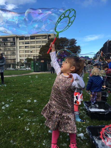 After the Bubble Man did his thing, he let Lauren and her friends try their hands at the bubble making...