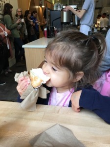 Lauren enjoying her cream cheese with bagel (in that order)...