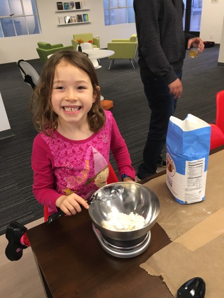 First you need to weigh your flour - Maile took the lead on this part...