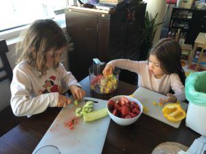 In the morning, while still in our PJ's, the girls made a strawberry gazpacho - we let it chill all day and it was delicious!
