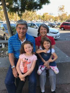 Maile (7) and Lauren (3.5) with Grandma Gail and Papa Cal