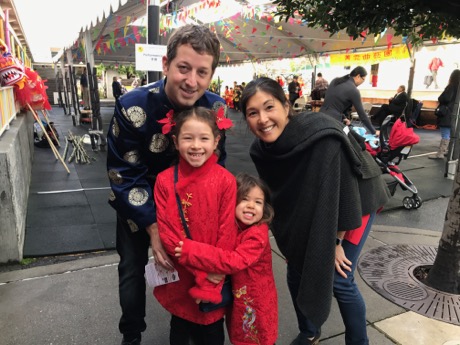 Family picture - Maile (7.5), Lauren (4) - in our Chinese New Year finest...
