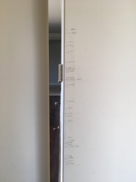 To say we made a lot of memories in our old apartment is an understatement - and perhaps this wall of heigh measurements captures it as well as anything. 