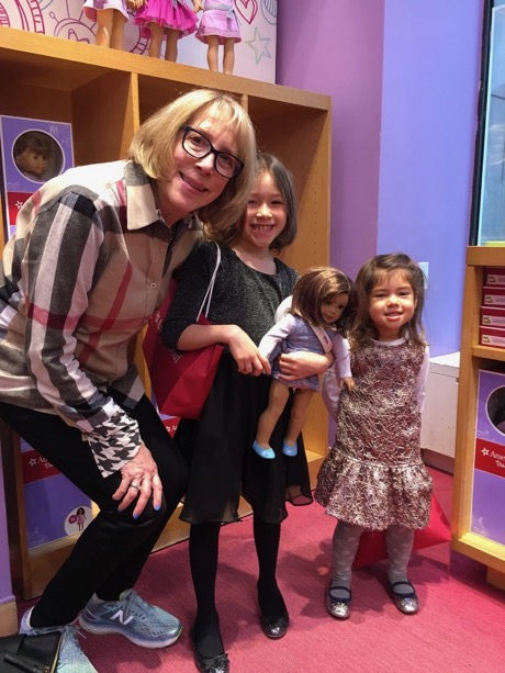 Grandma Jill with the girls at the American Girl Store